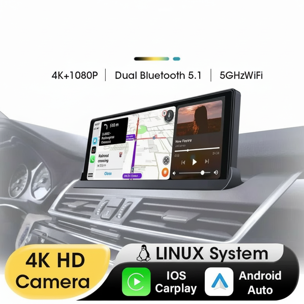 🚗  SmartScreen z 350° Obrotową Kamerą 4K + CarPlay & Android Auto — Twój Samochód Staje się Smartfonem. Bez Przewodów. Bez Komplikacji.